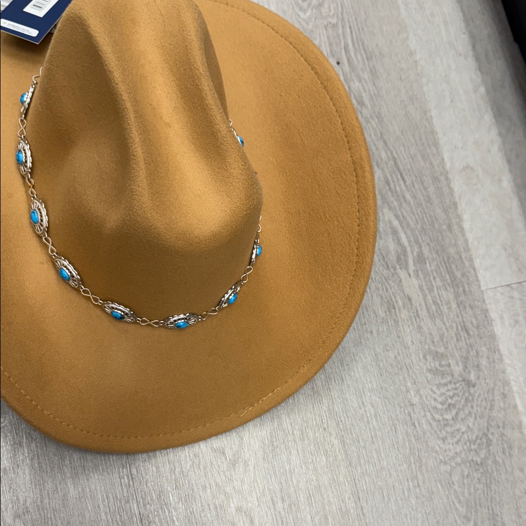 Stylish Tan Hat With Blue Accents
